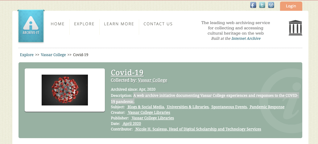 Vassar College Covid 19 Web Archive