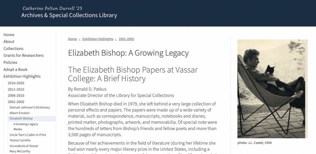 [Exhibition] Elizabeth Bishop: A Growing Legacy Homepage Screenshot